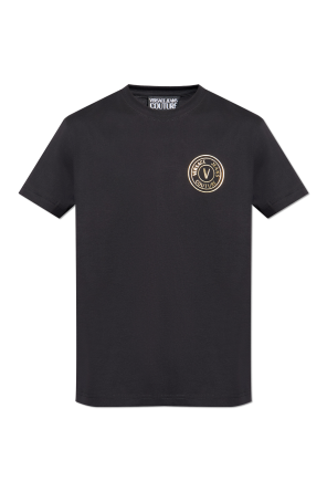 VERSACE　ゴールドメデューサＴシャツ Versace Gold Medusa embroidered T-shirt - Black